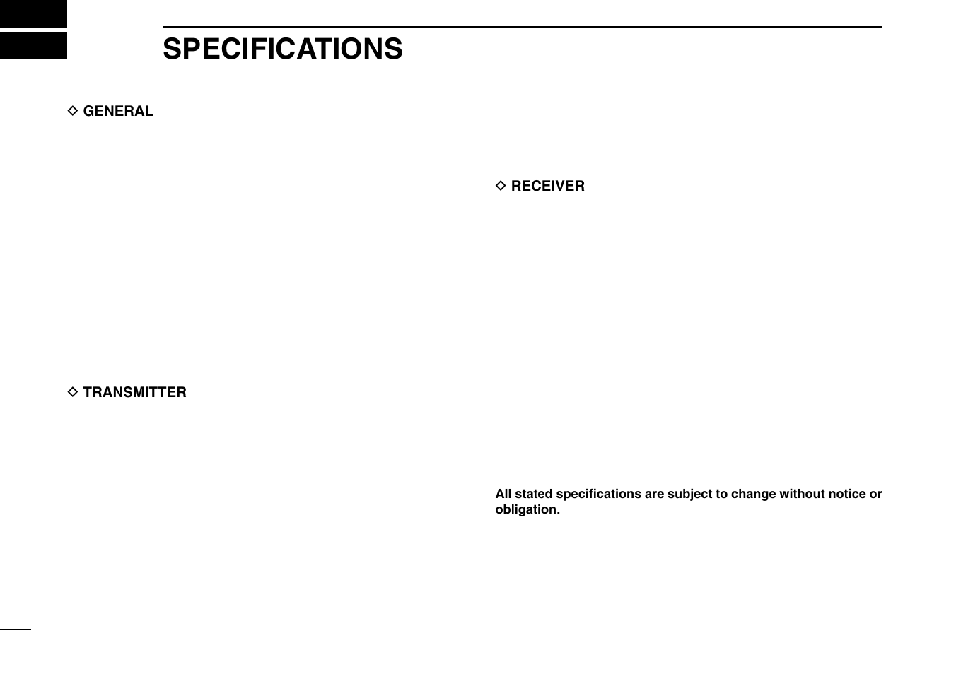 Specifications | Icom IGM1600 User Manual | Page 30 / 32