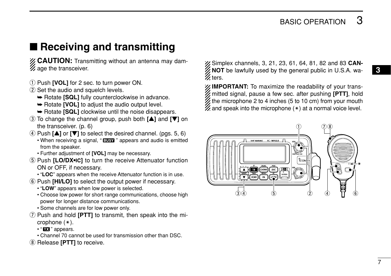 Receiving and transmitting | Icom IM422 User Manual | Page 13 / 64