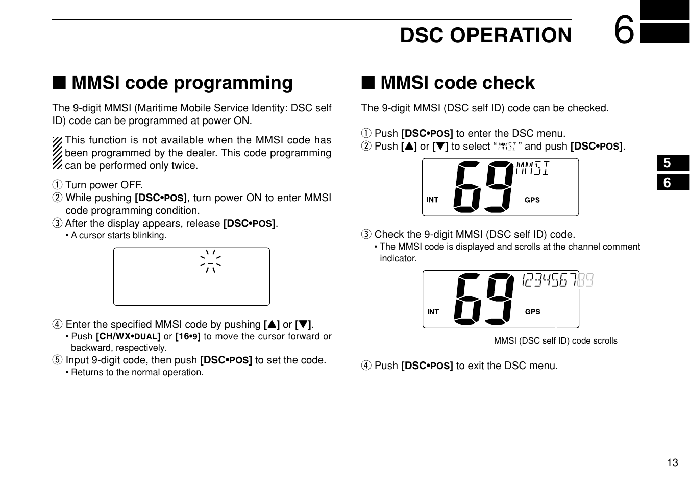 Dsc operation, Mmsi code programming, Mmsi code check | Icom IM422 User Manual | Page 19 / 64