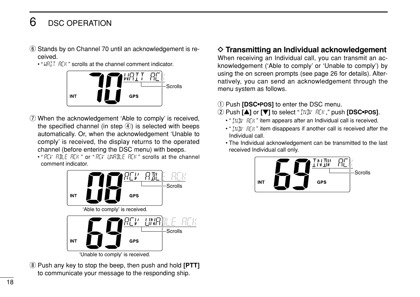 Dsc operation, D transmitting an individual acknowledgement | Icom IM422 User Manual | Page 24 / 64