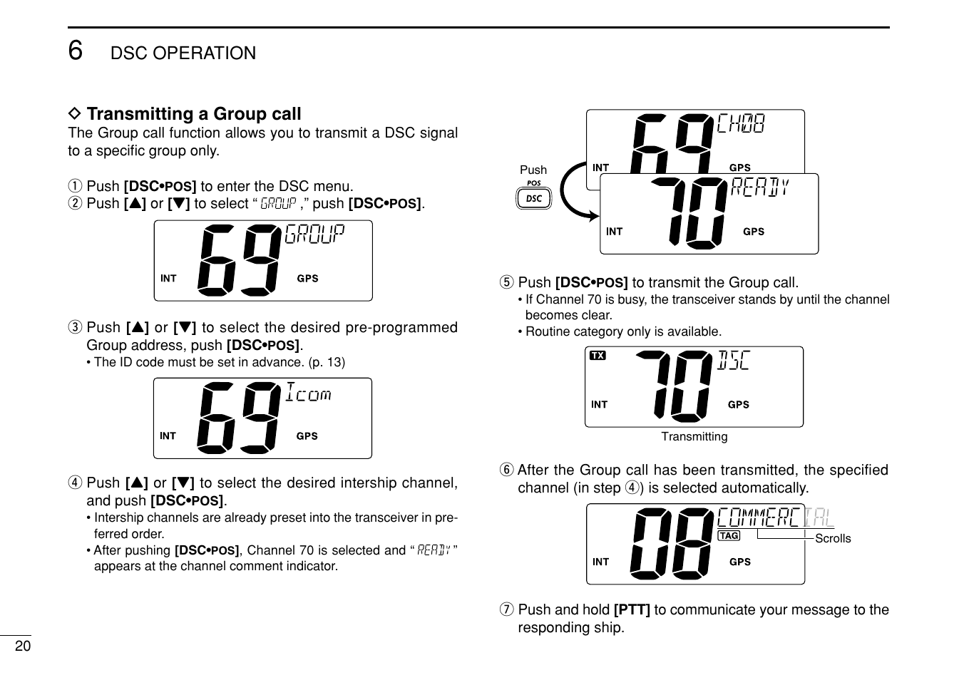 D transmitting a group call, Dsc operation | Icom IM422 User Manual | Page 26 / 64