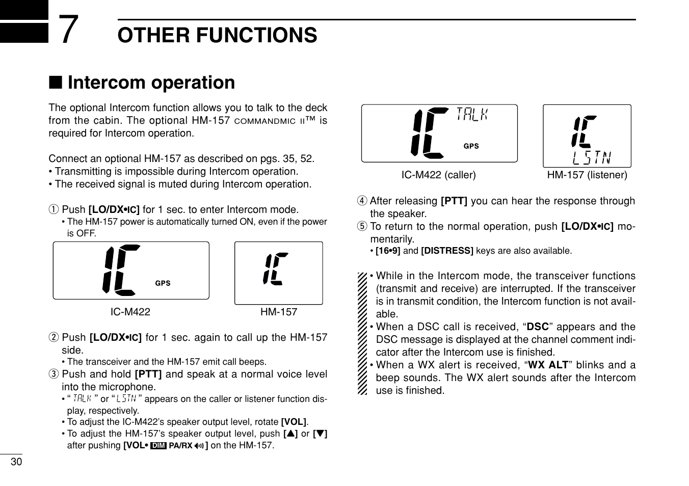 Other functions, Intercom operation | Icom IM422 User Manual | Page 36 / 64