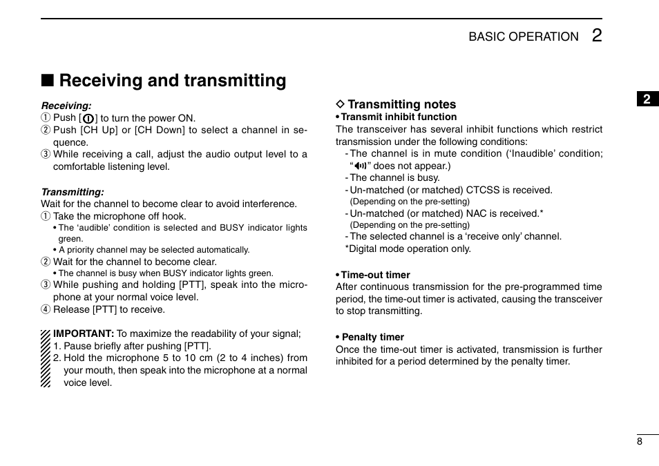 Receiving and transmitting, Nreceiving and transmitting | Icom IC-F9511HT User Manual | Page 13 / 32