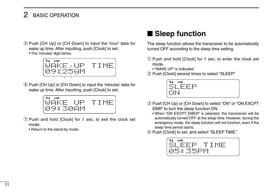 Sleep function, Nsleep function | Icom IC-F9511HT User Manual | Page 16 / 32