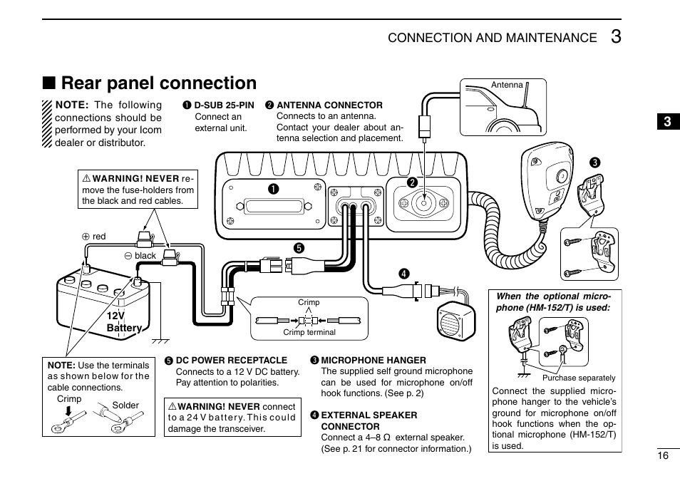 Rear panel connection, Nrear panel connection | Icom IC-F9511HT User Manual | Page 21 / 32
