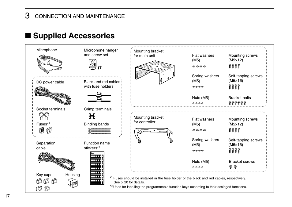 Supplied accessories, Nsupplied accessories, Connection and maintenance | Icom IC-F9511HT User Manual | Page 22 / 32
