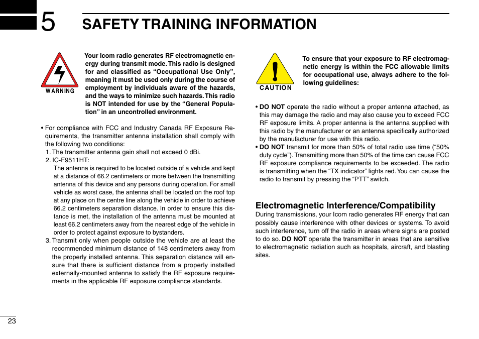 Safety training information | Icom IC-F9511HT User Manual | Page 28 / 32