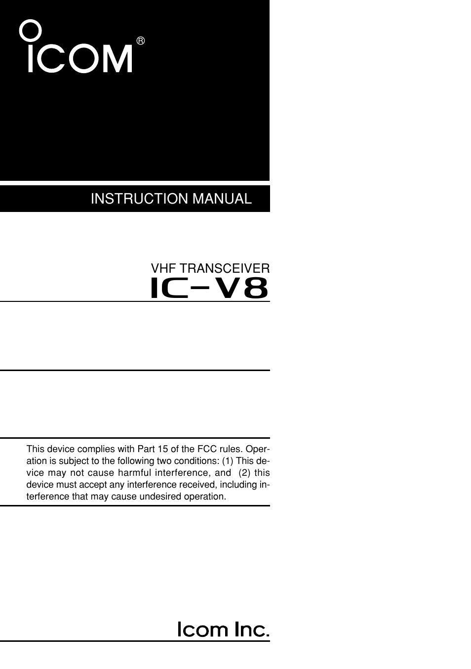Icom IC-V8 User Manual | 68 pages