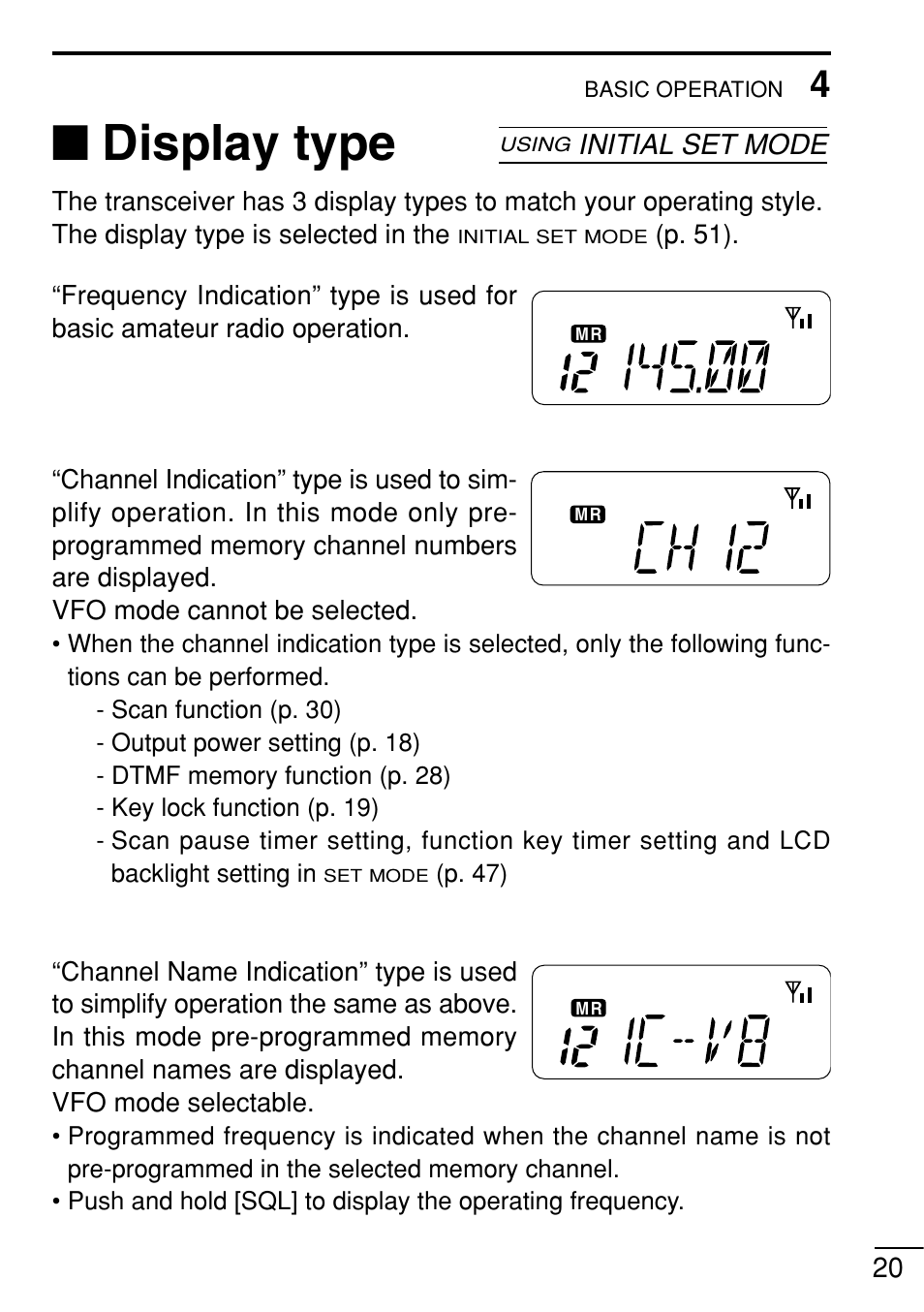 Display type | Icom IC-V8 User Manual | Page 29 / 68