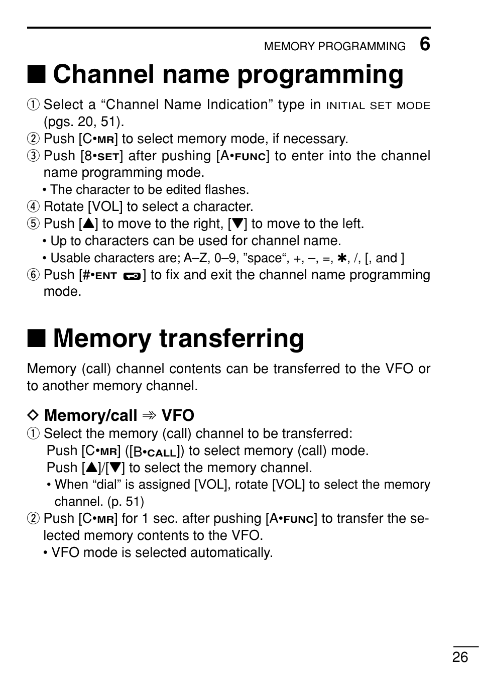 Channel name programming | Icom IC-V8 User Manual | Page 35 / 68