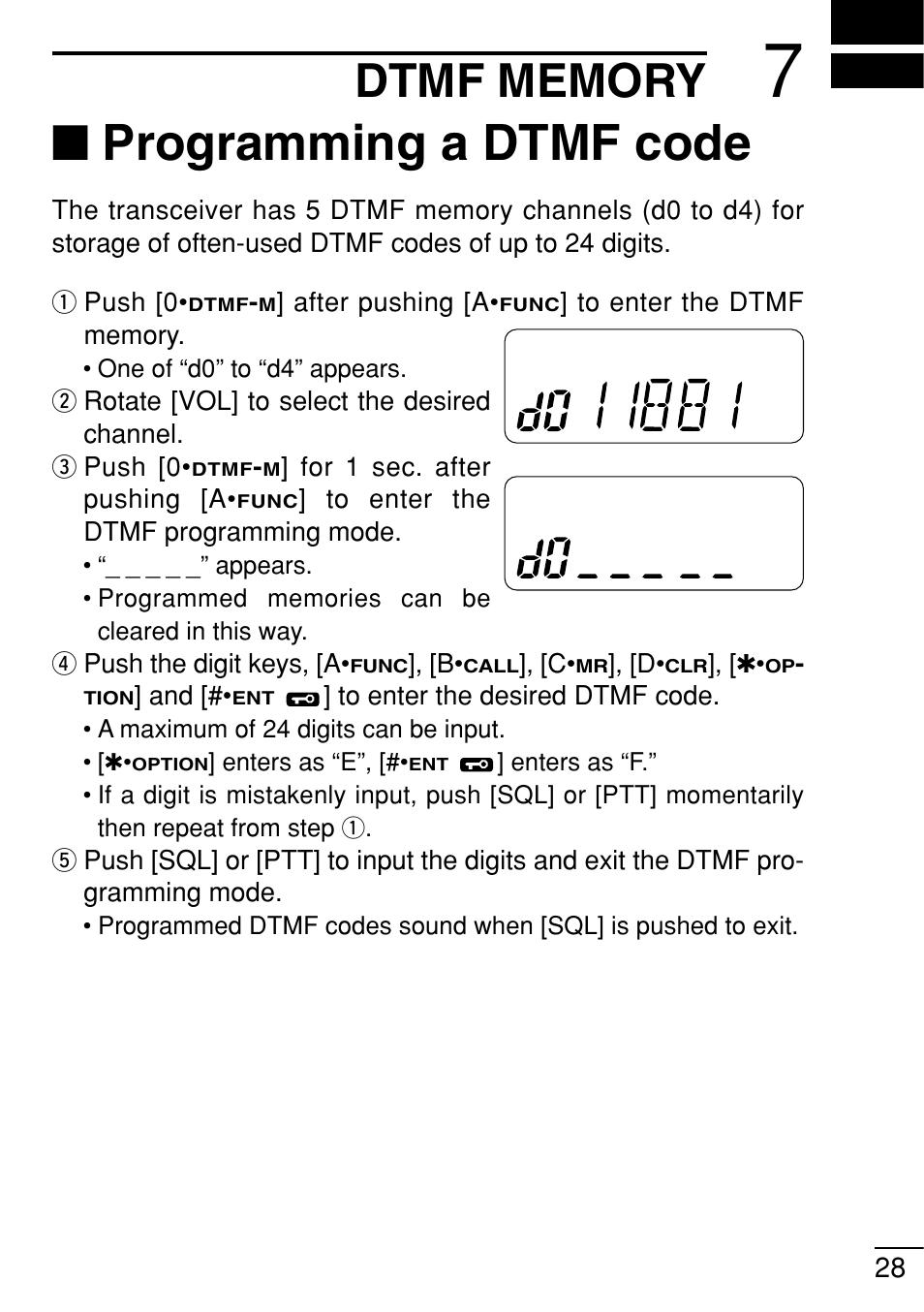 Programming a dtmf code | Icom IC-V8 User Manual | Page 37 / 68