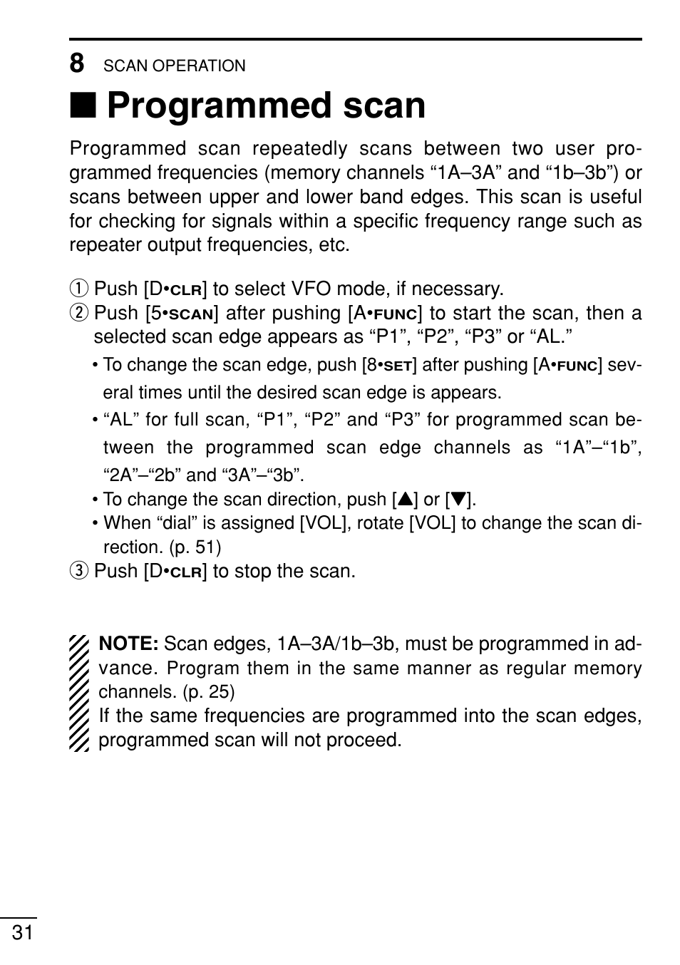 Programmed scan | Icom IC-V8 User Manual | Page 40 / 68