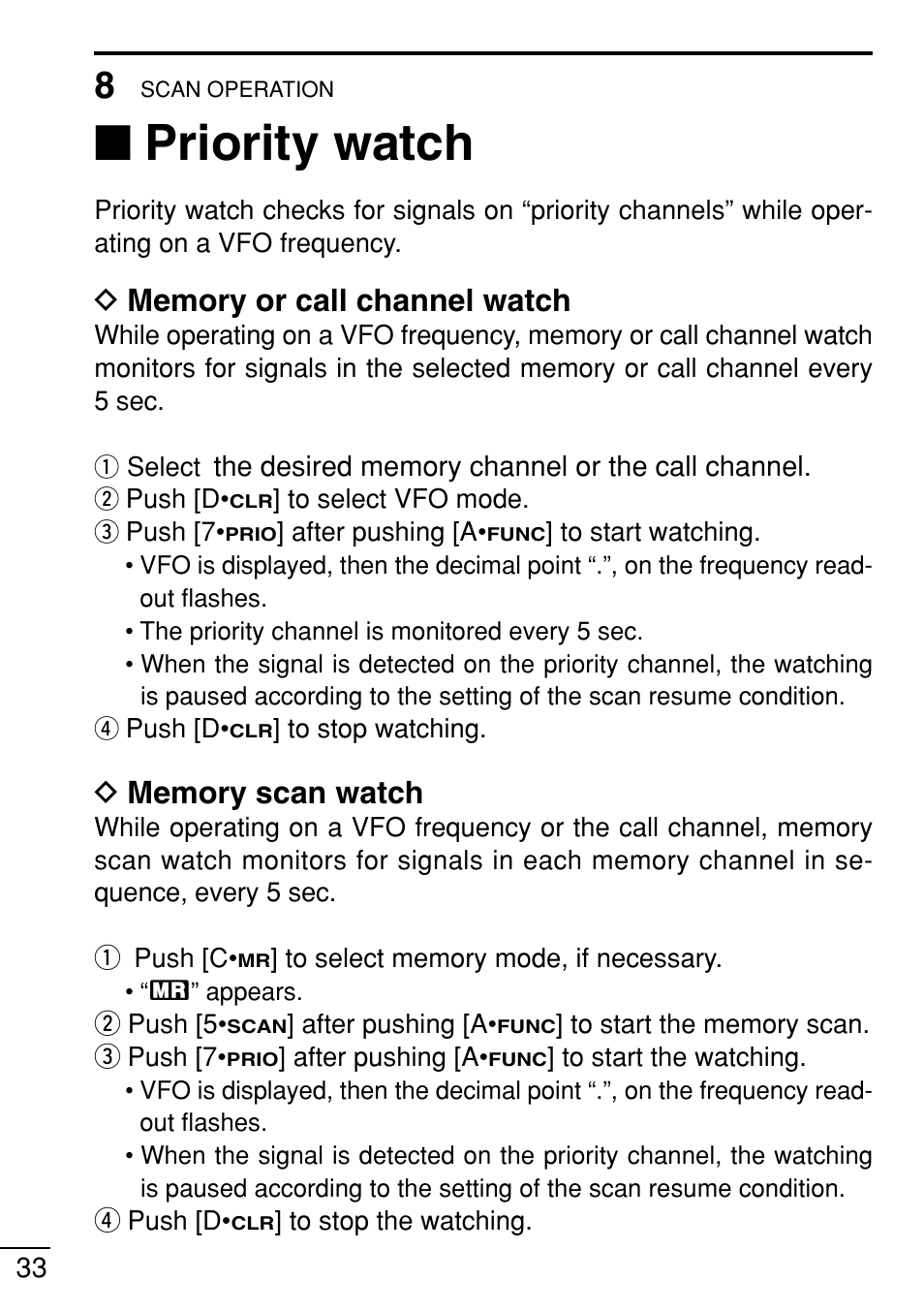 Priority watch | Icom IC-V8 User Manual | Page 42 / 68