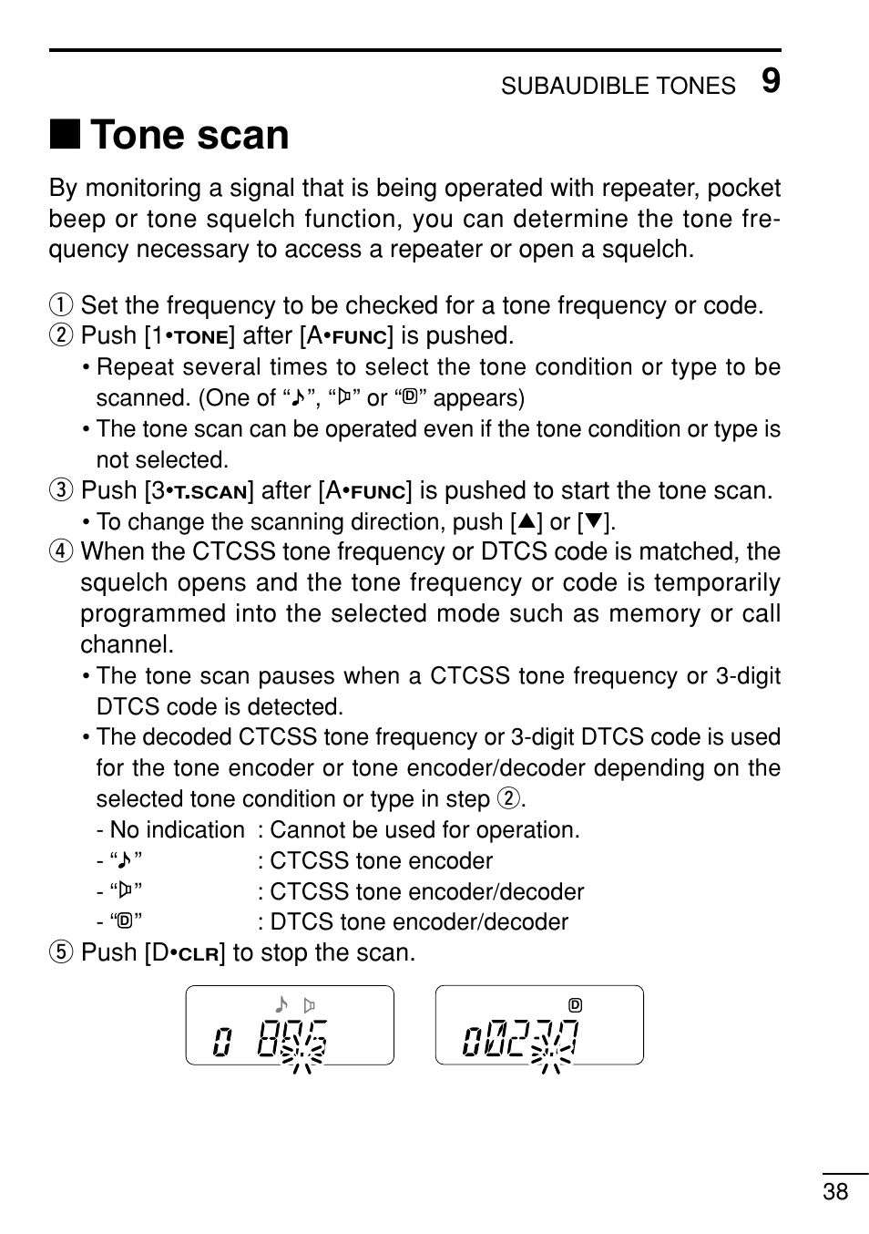 Tone scan | Icom IC-V8 User Manual | Page 47 / 68