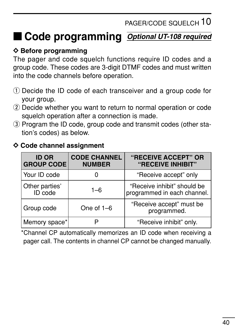 Code programming | Icom IC-V8 User Manual | Page 49 / 68