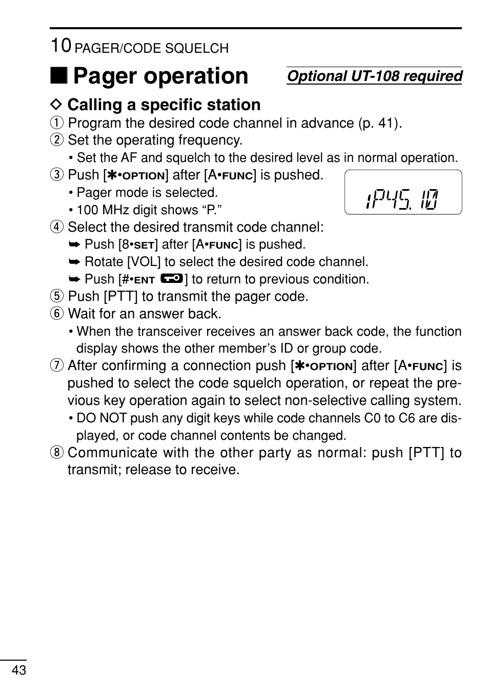 Pager operation, Dcalling a specific station | Icom IC-V8 User Manual | Page 52 / 68