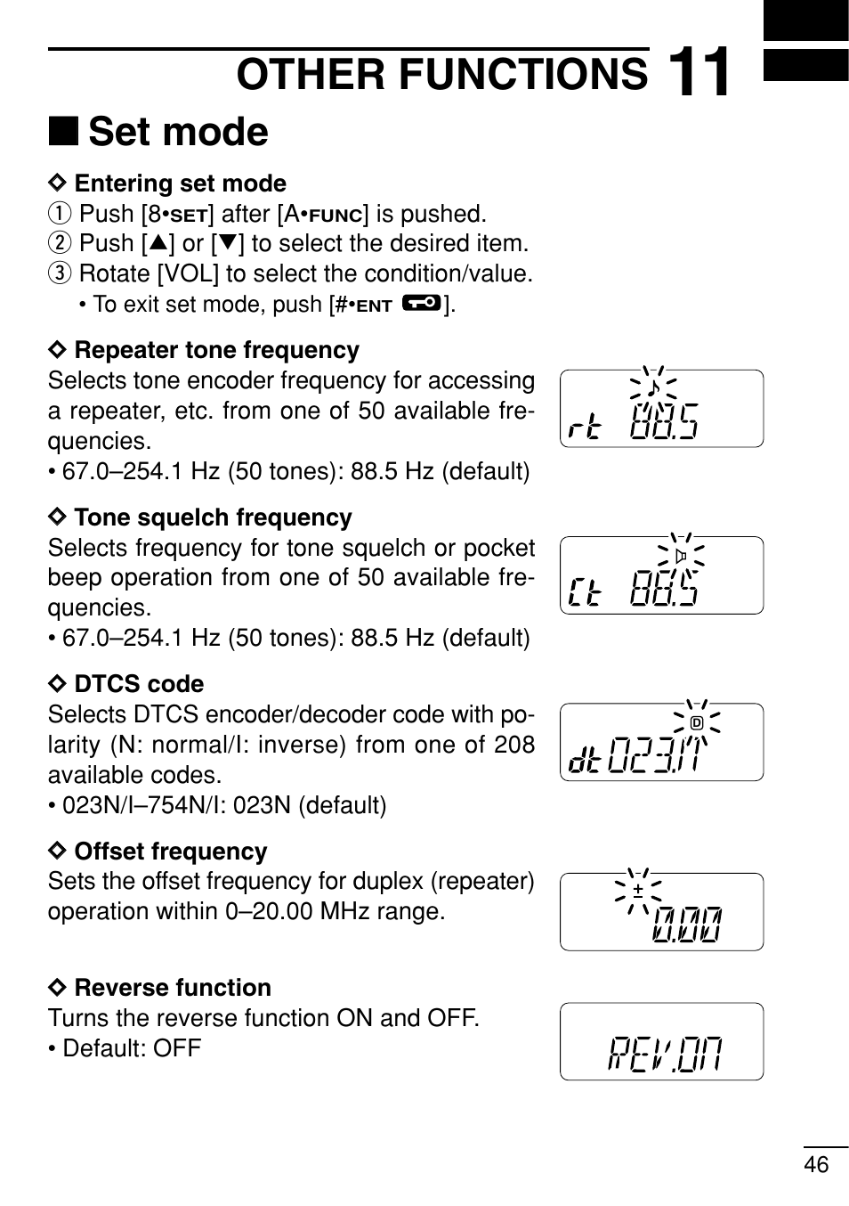 Other functions, Set mode | Icom IC-V8 User Manual | Page 55 / 68