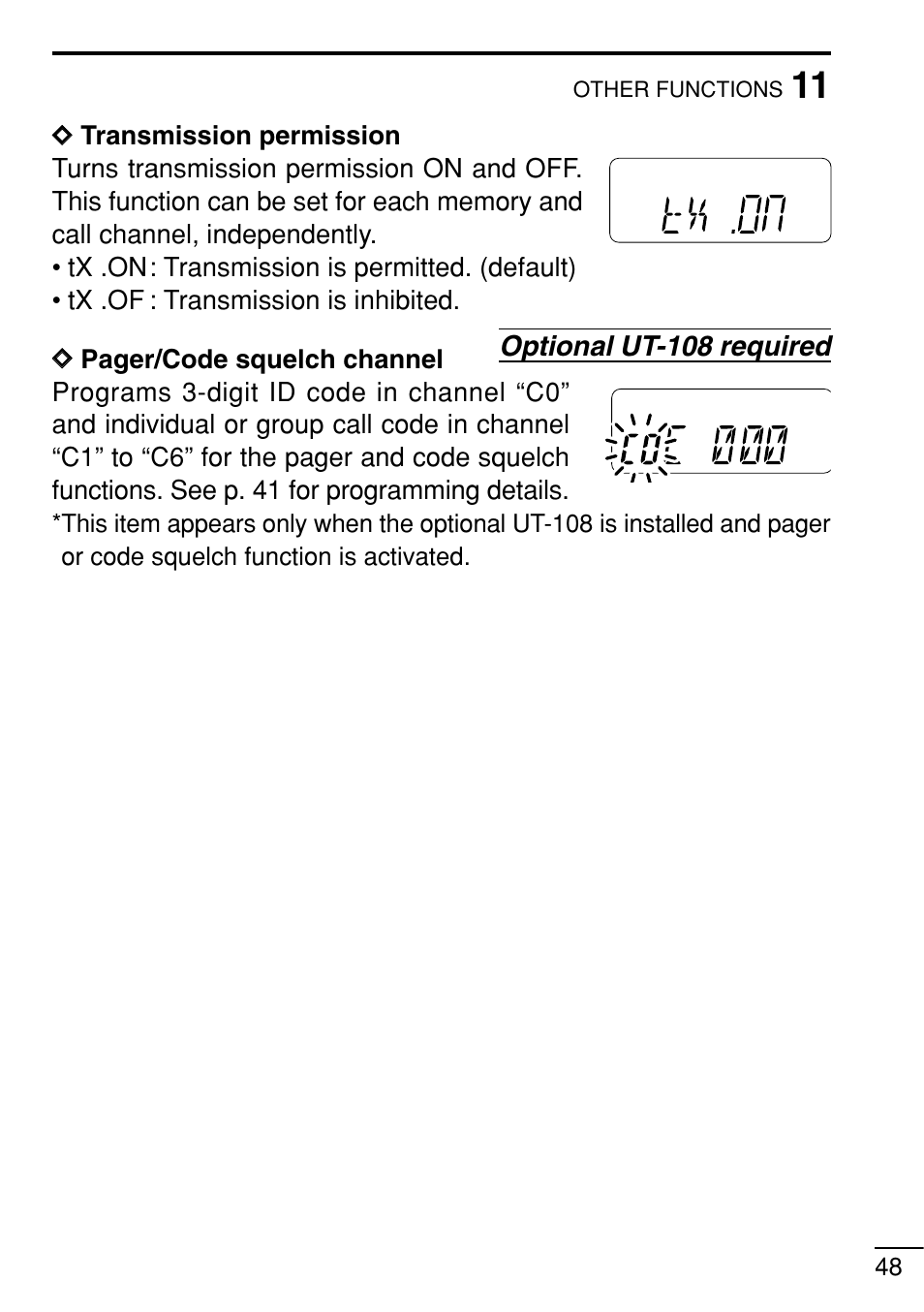 Optional ut-108 required | Icom IC-V8 User Manual | Page 57 / 68