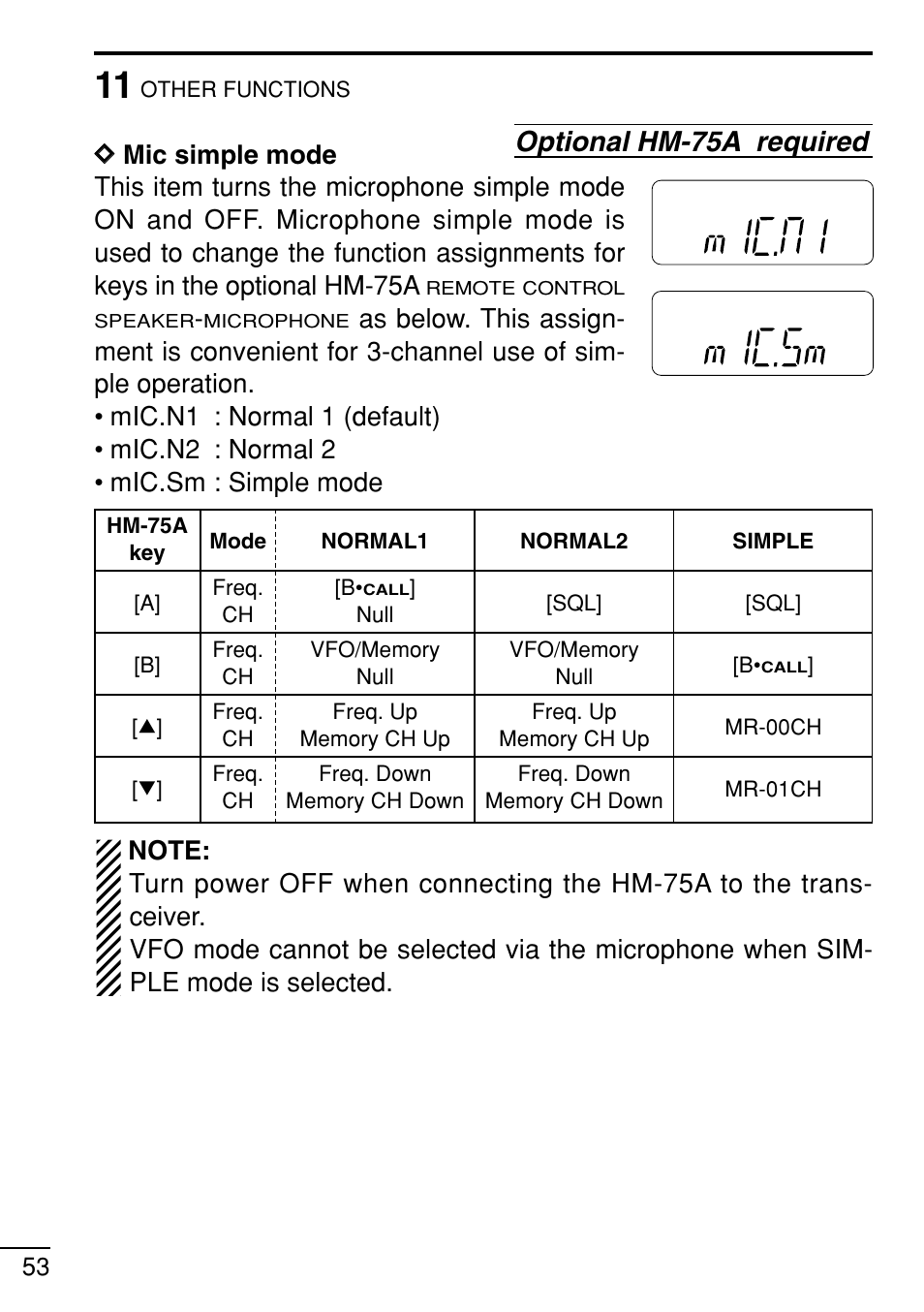 Optional hm-75a required | Icom IC-V8 User Manual | Page 62 / 68