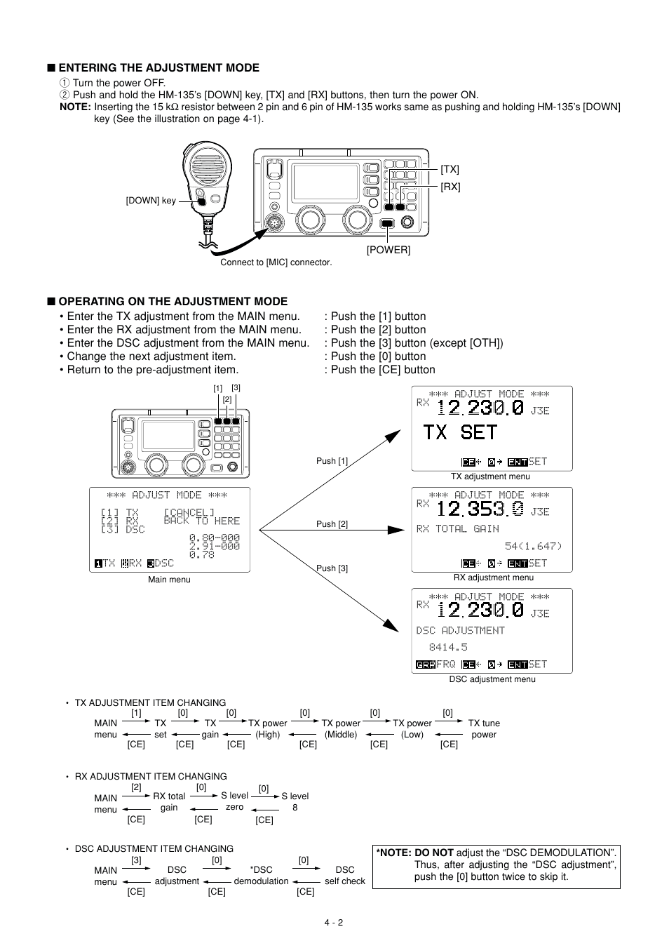 Entering the adjustment mode | Icom IC-M802 User Manual | Page 19 / 79