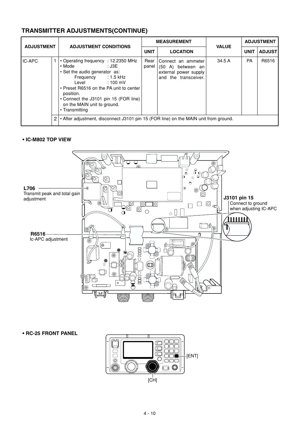 Transmitter adjustments(continue) | Icom IC-M802 User Manual | Page 27 / 79