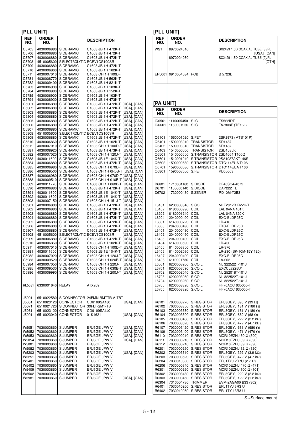 Pa unit, Pll unit | Icom IC-M802 User Manual | Page 39 / 79
