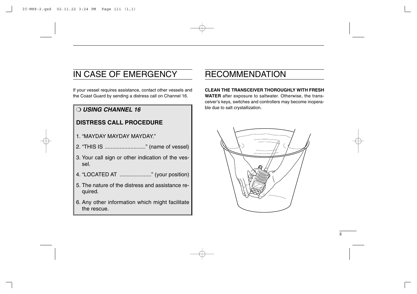 Recommendation | Icom IC-M88 User Manual | Page 3 / 40