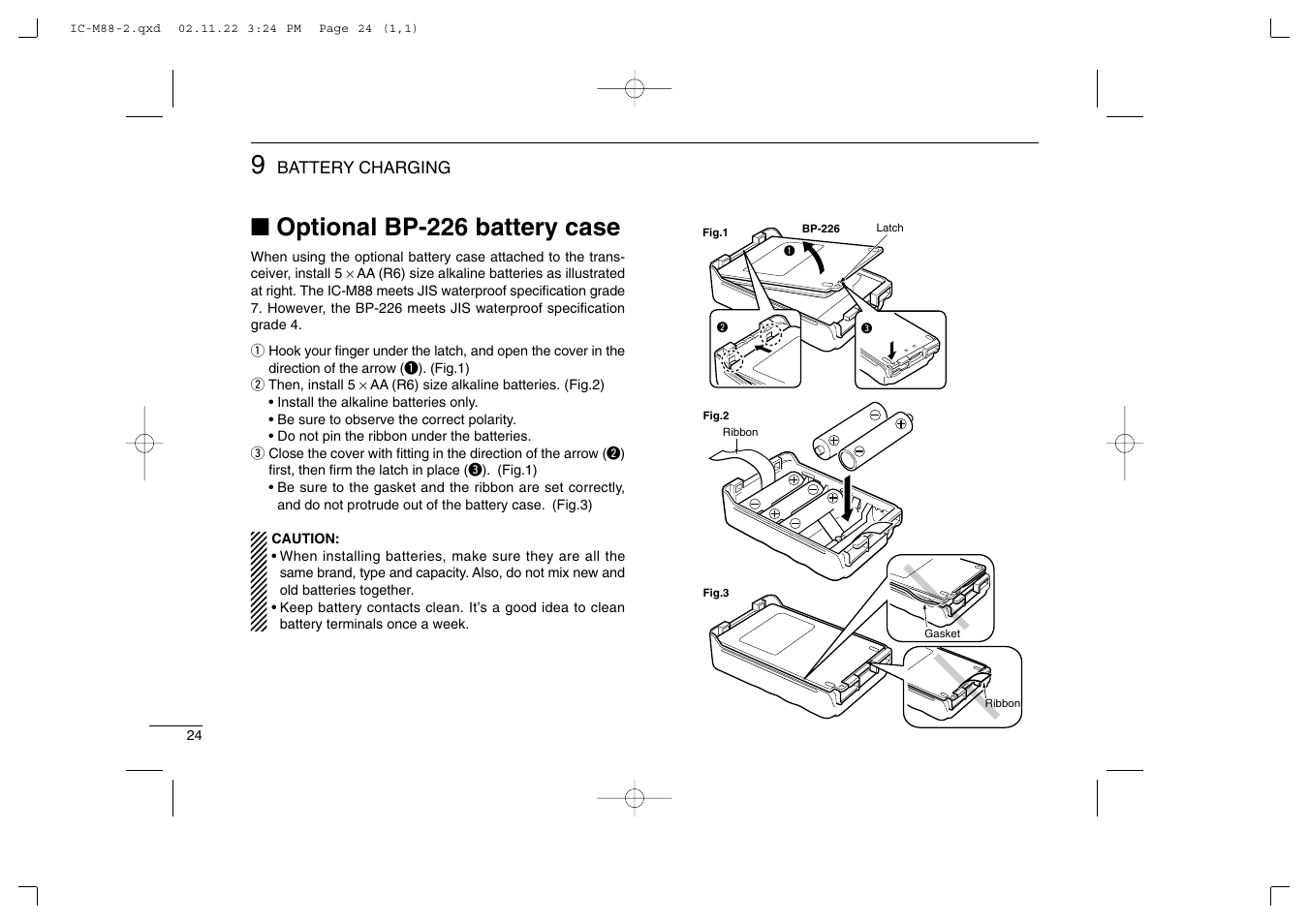 Optional bp-226 battery case | Icom IC-M88 User Manual | Page 30 / 40