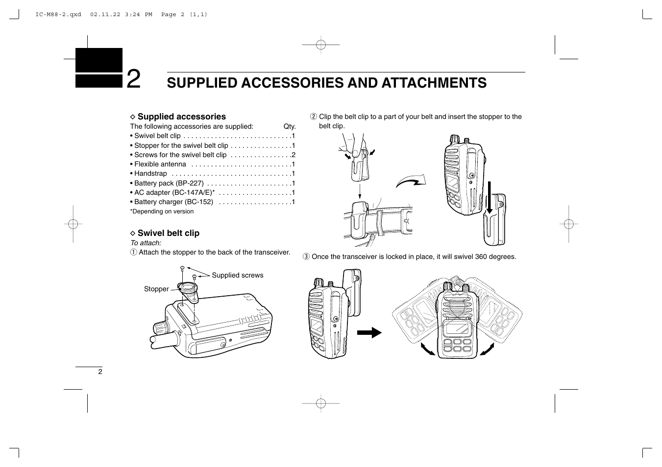 Supplied accessories and attachments | Icom IC-M88 User Manual | Page 8 / 40