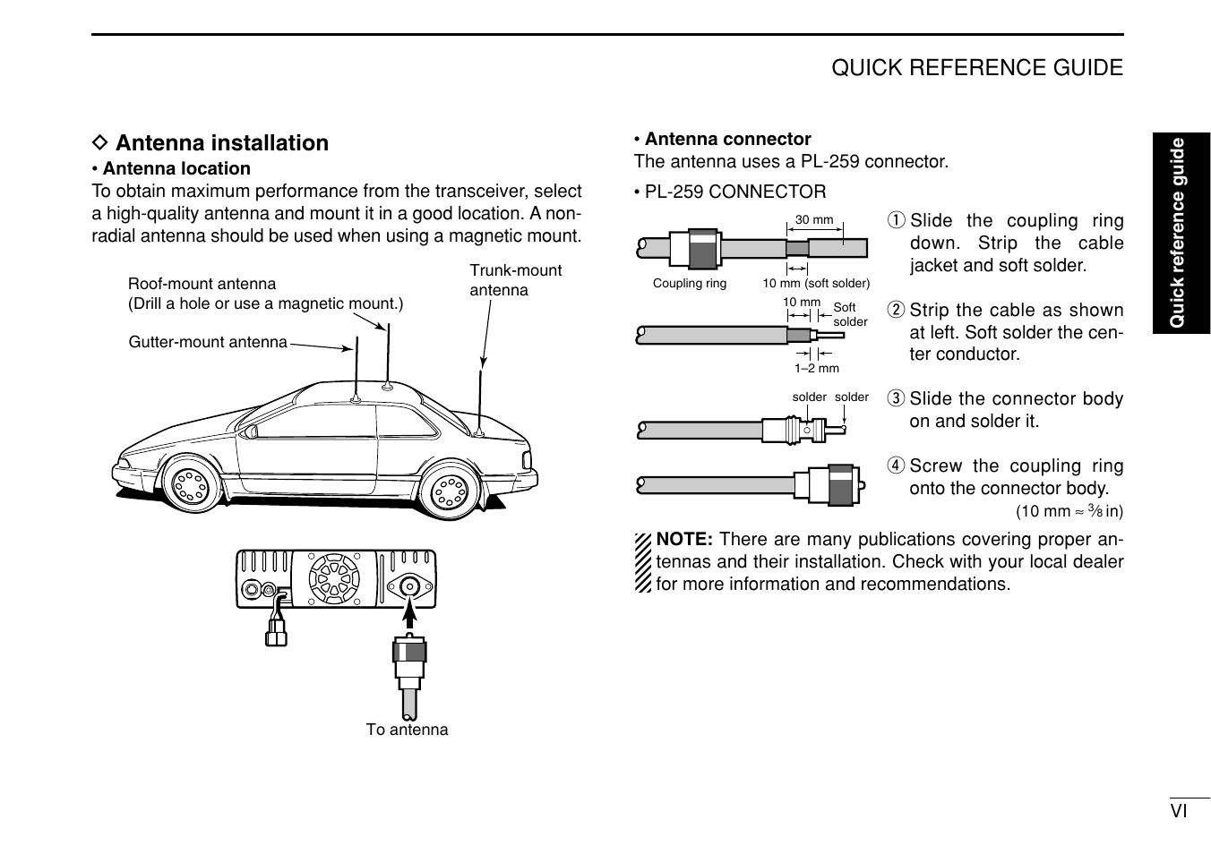 Quick reference guide d antenna installation | Icom IC-208H User Manual | Page 11 / 96