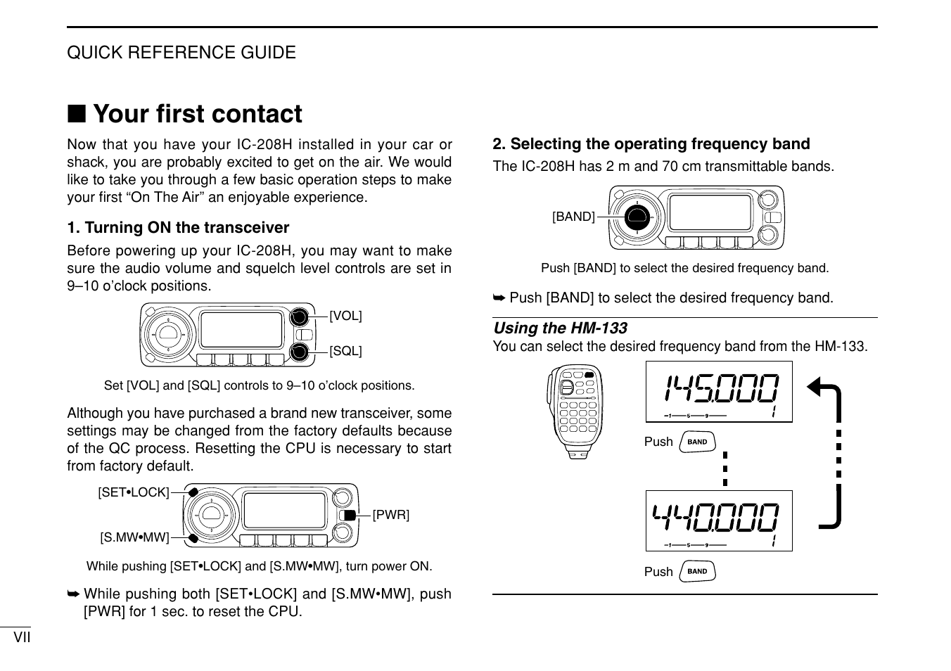 Your first contact | Icom IC-208H User Manual | Page 12 / 96