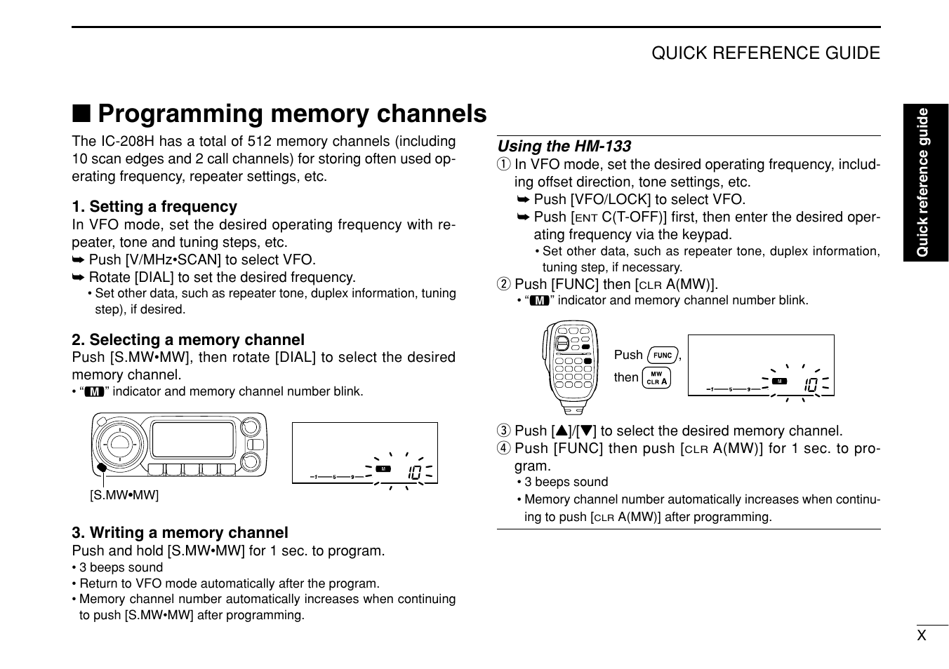 Quick reference guide | Icom IC-208H User Manual | Page 15 / 96