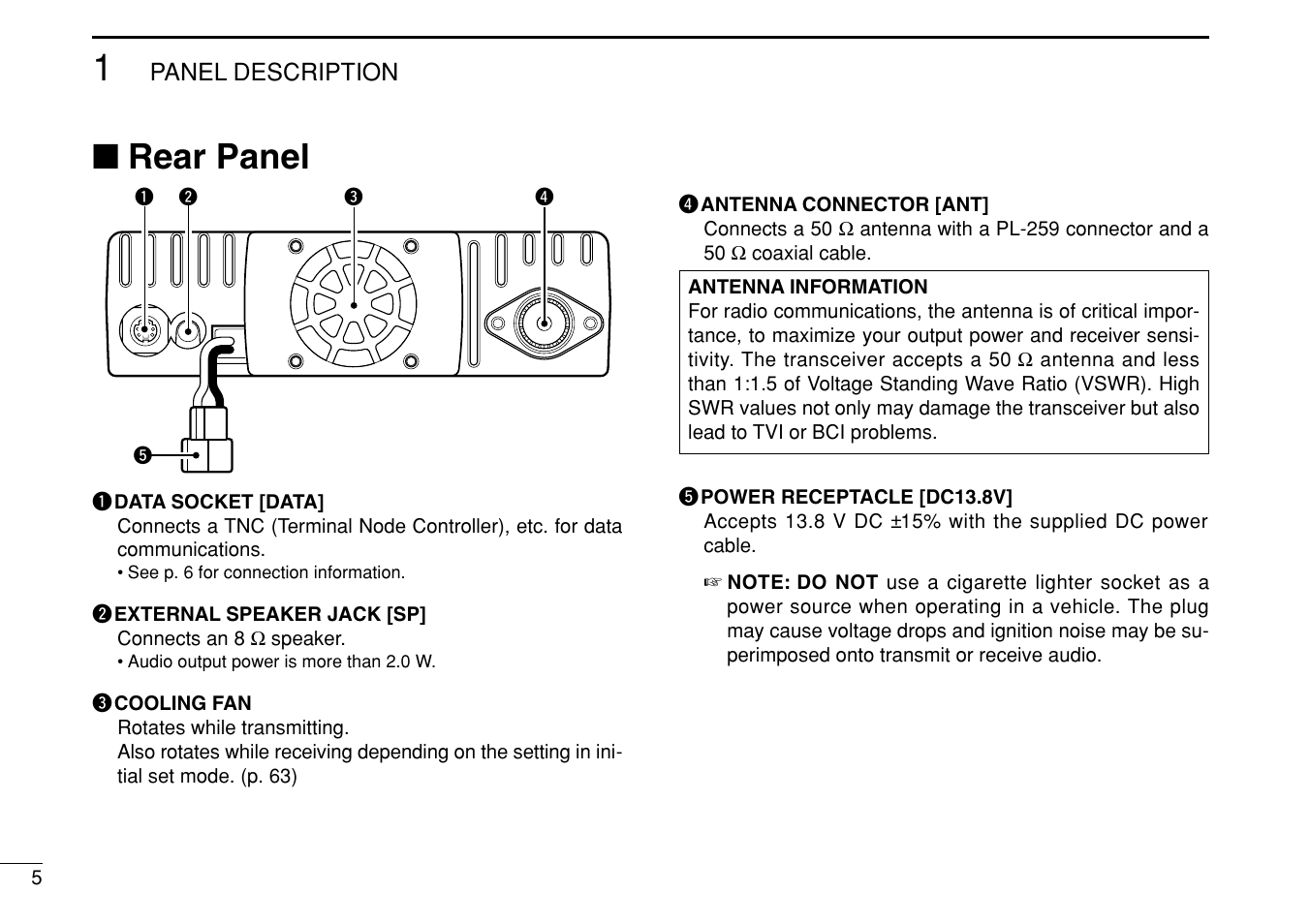 Rear panel | Icom IC-208H User Manual | Page 20 / 96