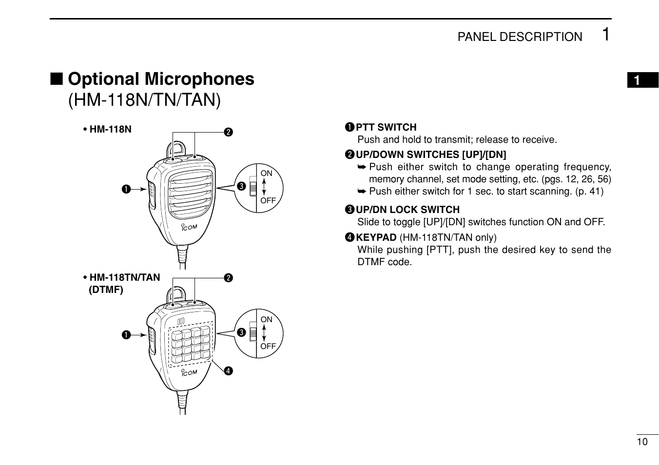 Optional microphones (hm-118n/tn/tan) | Icom IC-208H User Manual | Page 25 / 96