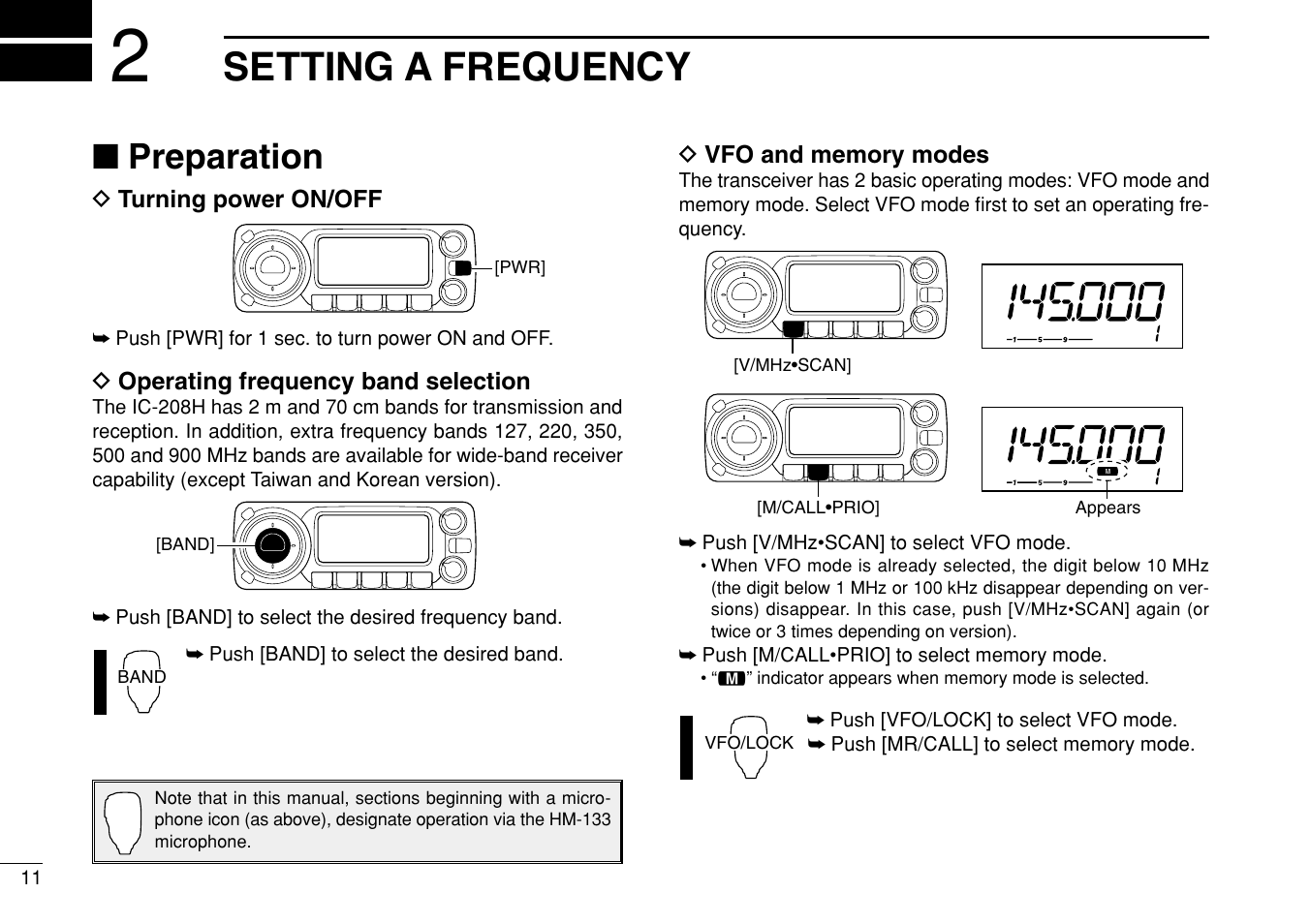 Setting a frequency, Preparation | Icom IC-208H User Manual | Page 26 / 96