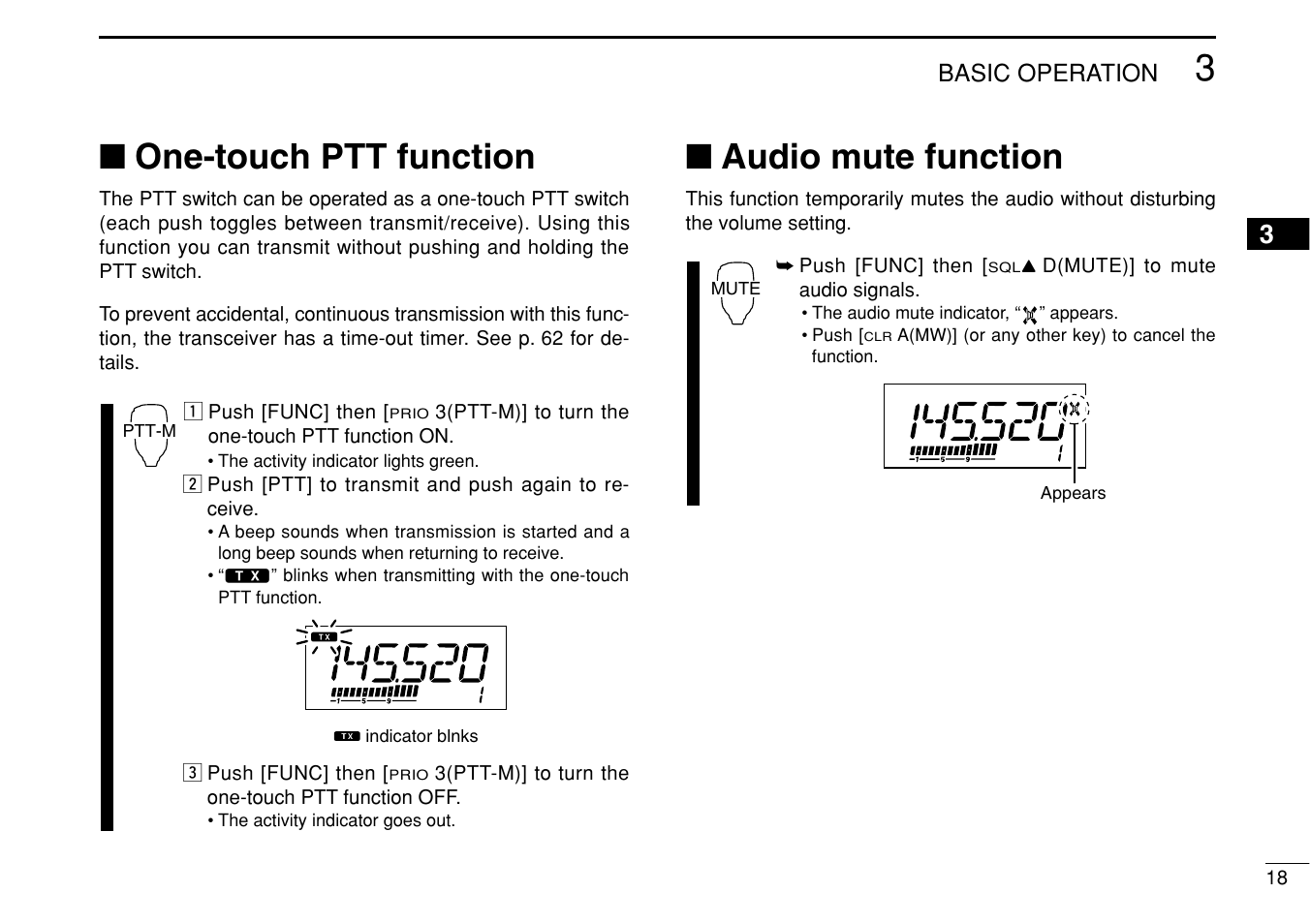 One-touch ptt function, Audio mute function | Icom IC-208H User Manual | Page 33 / 96