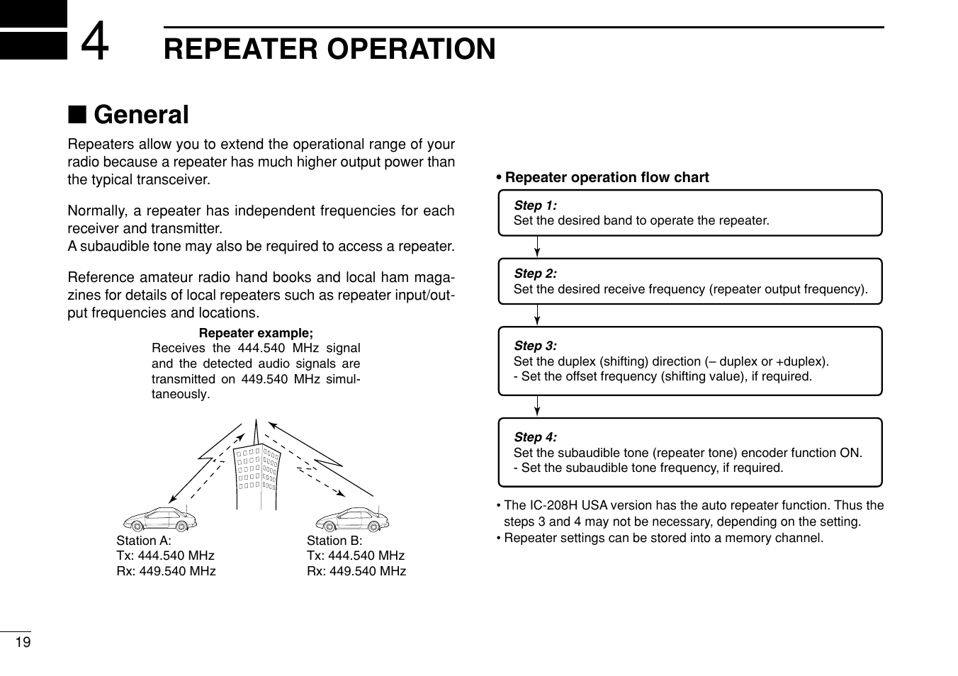 Repeater operation, General | Icom IC-208H User Manual | Page 34 / 96