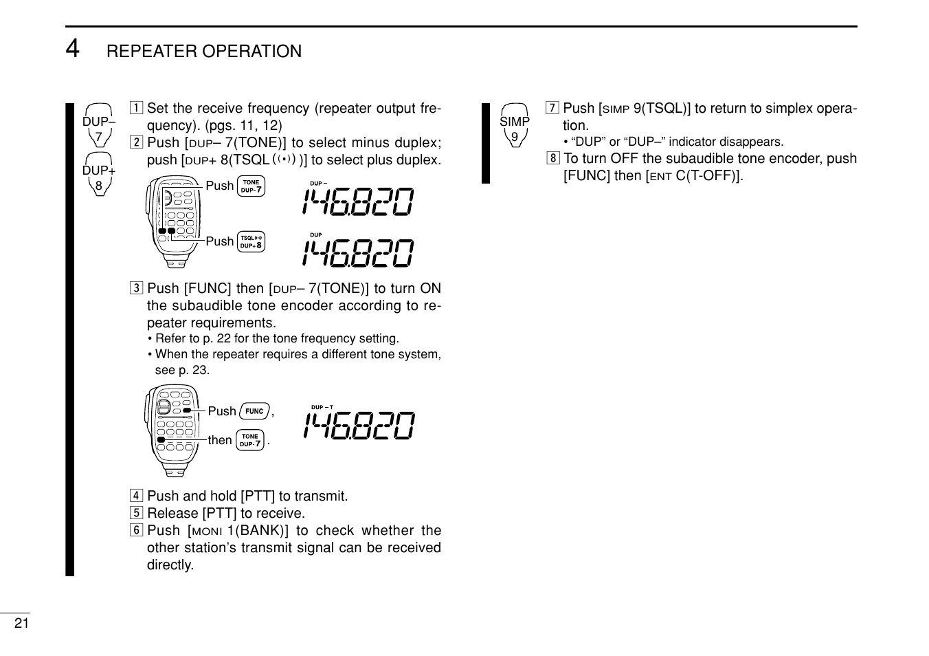 Repeater operation | Icom IC-208H User Manual | Page 36 / 96