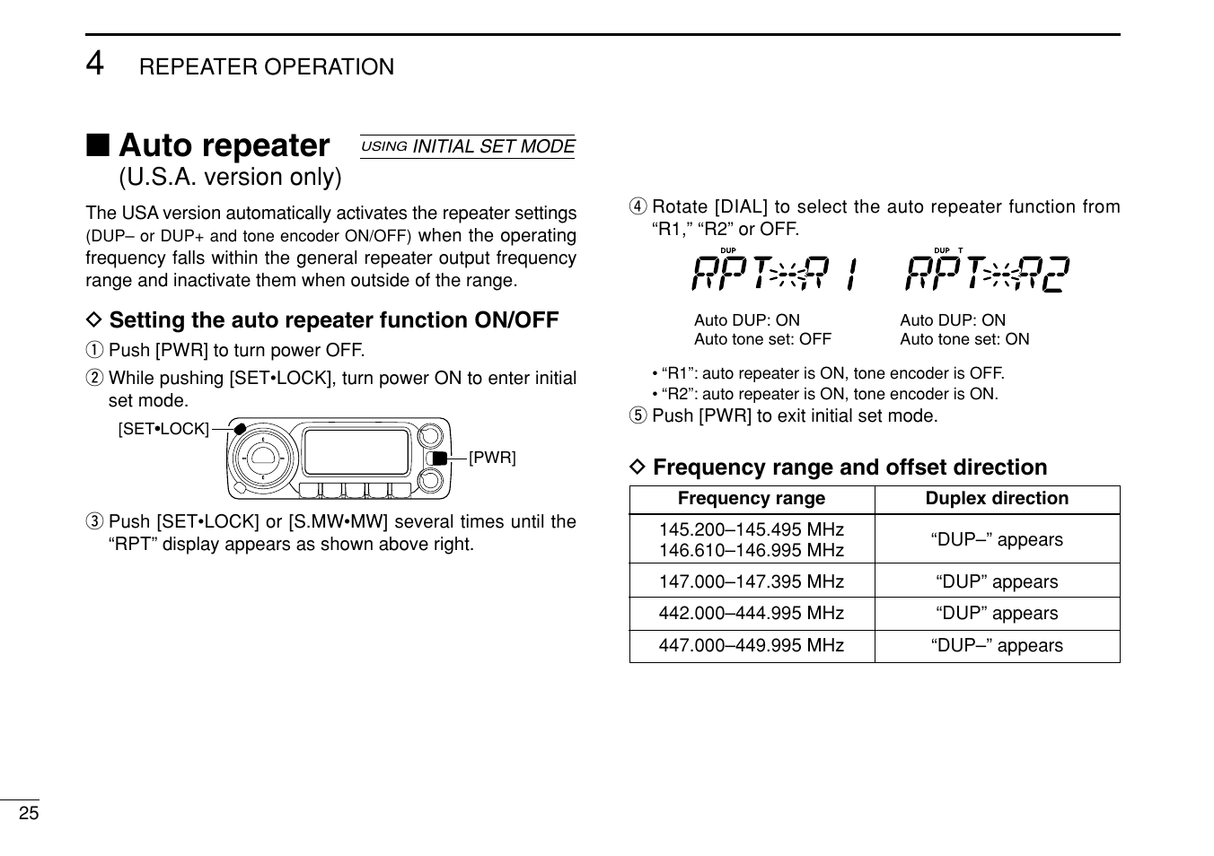 Auto repeater, U.s.a. version only) | Icom IC-208H User Manual | Page 40 / 96