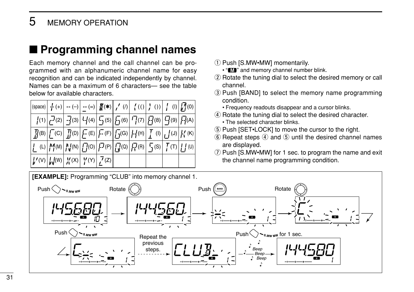 Programming channel names | Icom IC-208H User Manual | Page 46 / 96