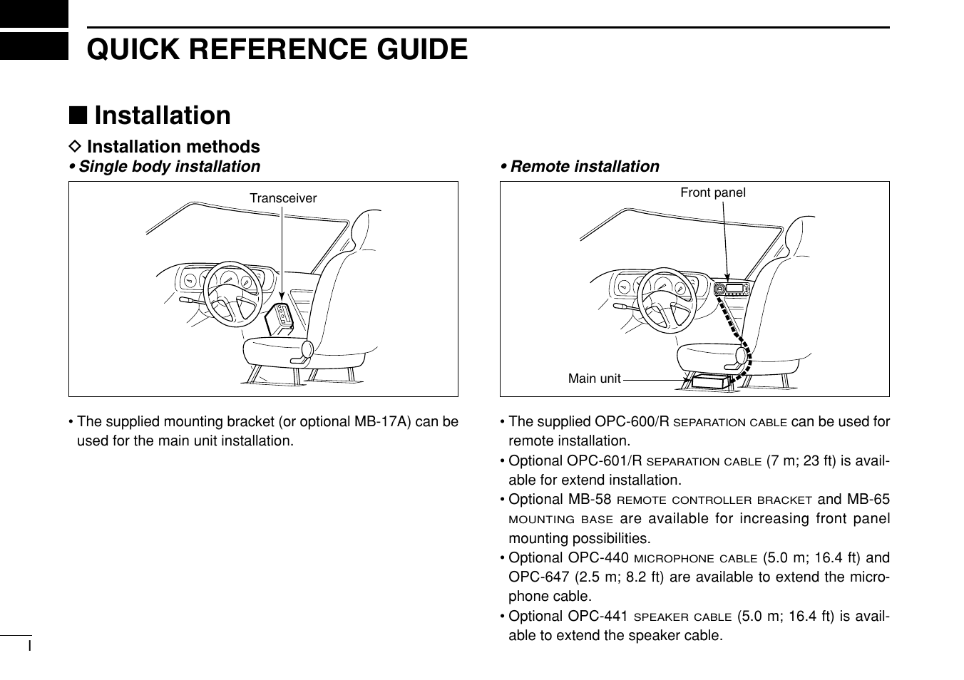 Quick reference guide, Installation | Icom IC-208H User Manual | Page 6 / 96