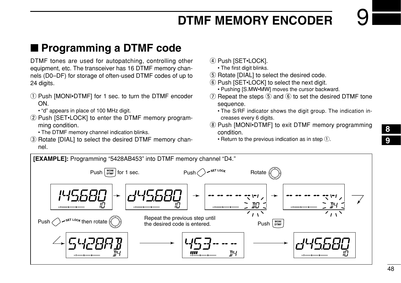 Programming a dtmf code | Icom IC-208H User Manual | Page 63 / 96