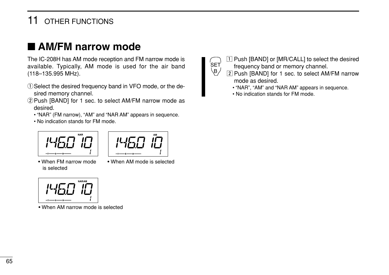 Am/fm narrow mode | Icom IC-208H User Manual | Page 80 / 96