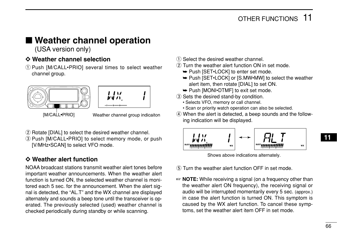 Weather channel operation, Usa version only) | Icom IC-208H User Manual | Page 81 / 96