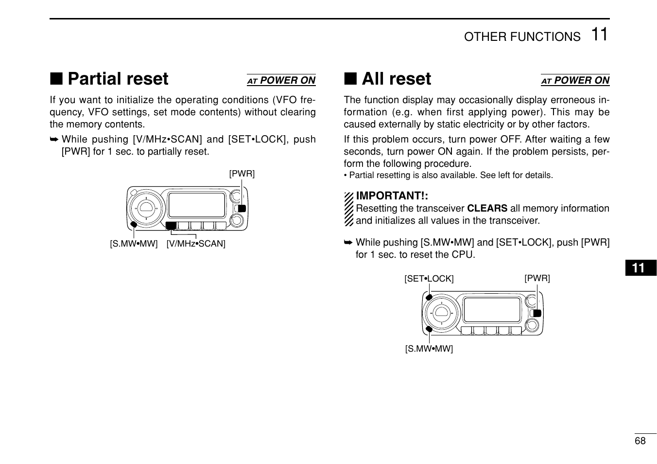 Partial reset, All reset | Icom IC-208H User Manual | Page 83 / 96