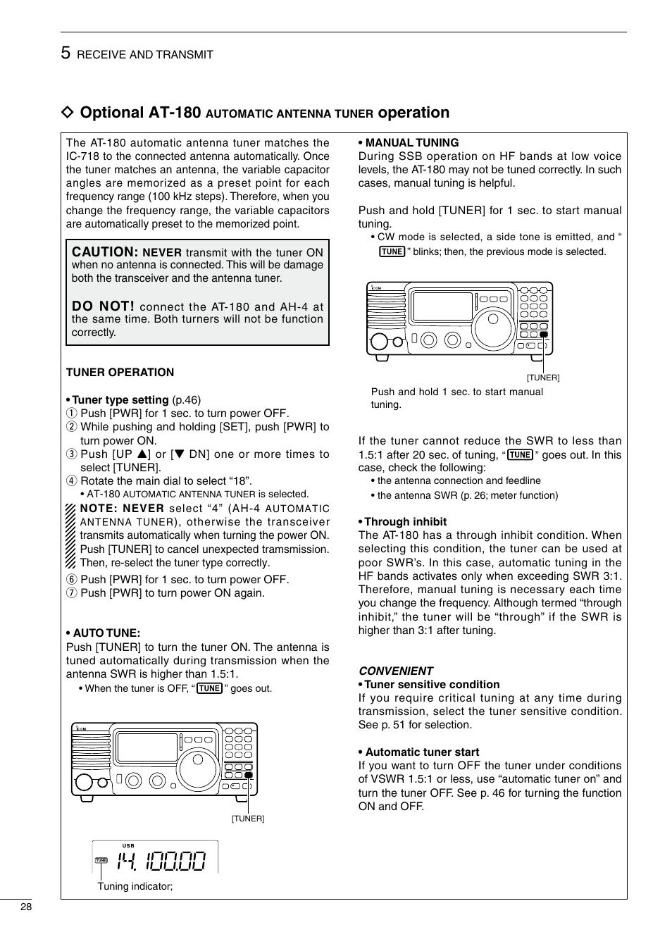 Ïoptional at-180, Operation, Caution | Do not | Icom IC-718 User Manual | Page 30 / 64