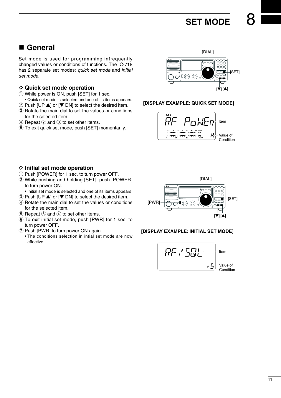 Set mode, Ngeneral | Icom IC-718 User Manual | Page 43 / 64