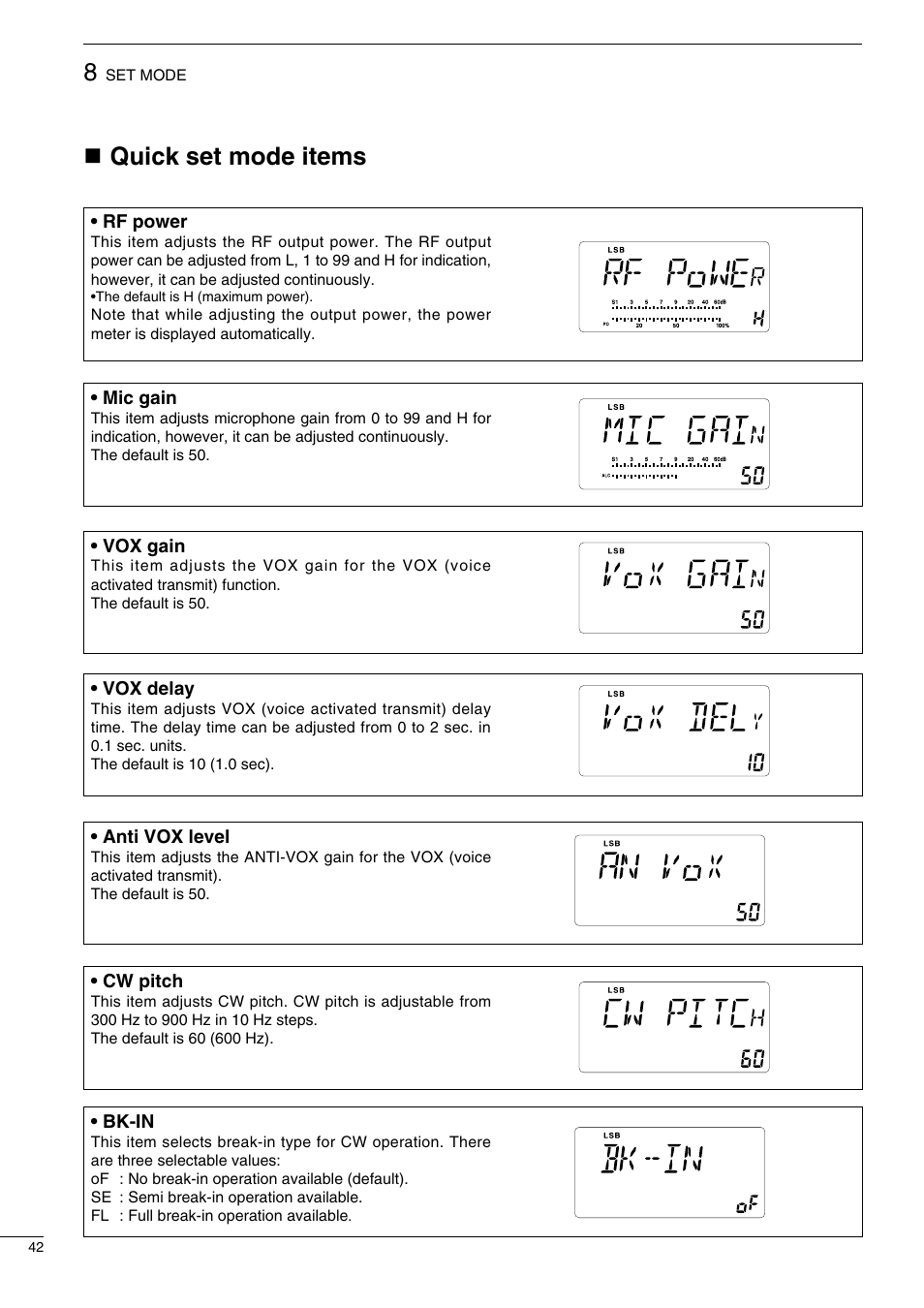 Nquick set mode items | Icom IC-718 User Manual | Page 44 / 64