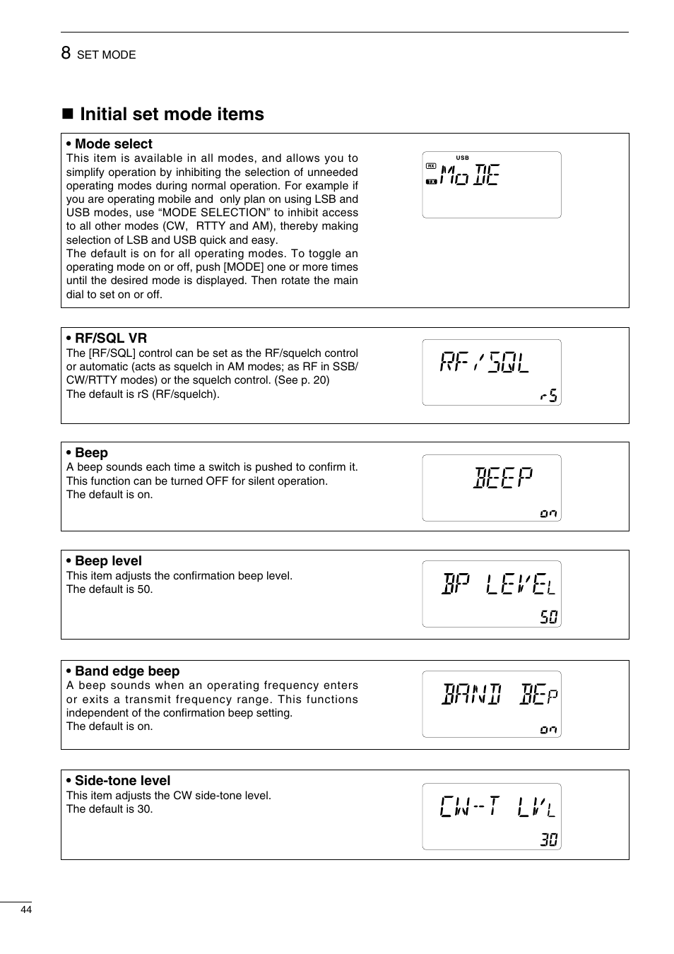 Ninitial set mode items | Icom IC-718 User Manual | Page 46 / 64