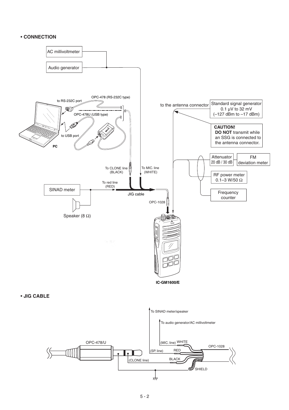 Connection • jig cable | Icom IC-GM1600E User Manual | Page 13 / 34